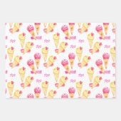 甘いピンクアイスクリームラッピング紙セット3 ラッピングペーパーシート (正面2)