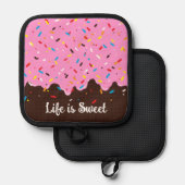 甘いピンクチョコレートトリート 鍋敷き (正面/裏面)