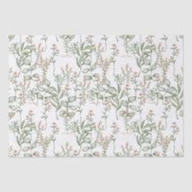 甘いピーチ花模様とグリーンティッシュペーパー