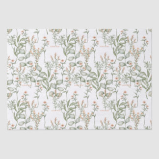 甘いピーチ花模様とグリーンティッシュペーパー 薄葉紙