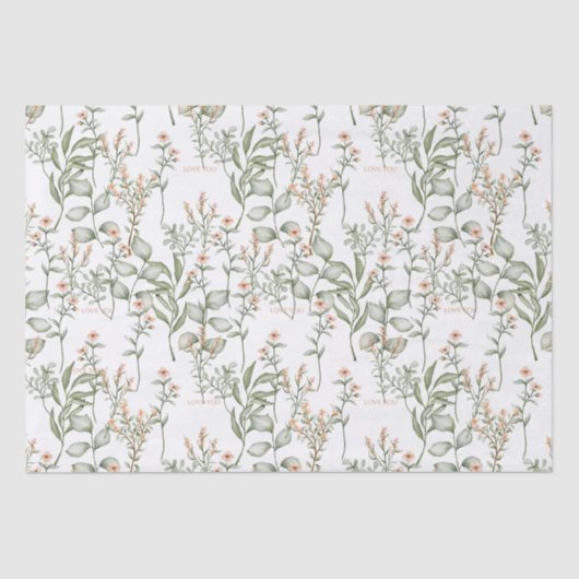 甘いピーチ花模様とグリーンティッシュペーパー 薄葉紙 (正面)