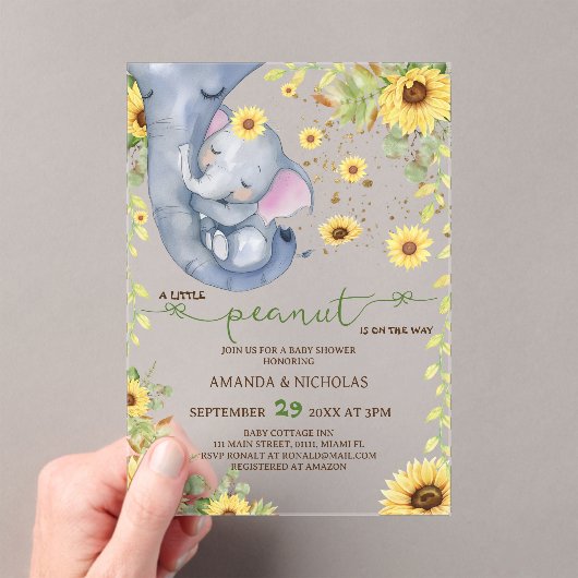 甘いピーナッツひまわり赤ちゃんシャワー アクリル招待状 (インサイチュ (ポータブル))