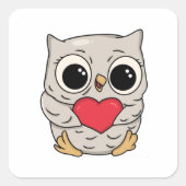 甘いフクロウとハート スクエアシール (正面)