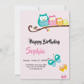 甘いフクロウと蝶の誕生日カード 招待状 (正面)