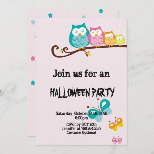 甘いフクロウと蝶ハローウィンパーティ 招待状 (正面/裏面)