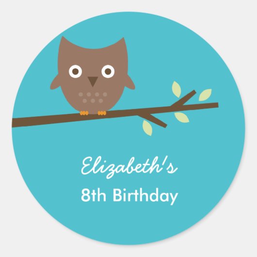 甘いフクロウのスティッカー好み(ターコイズ) ラウンドシール (正面)