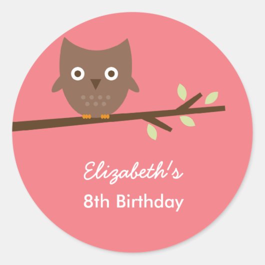 甘いフクロウのスティッカー(ピンク) ラウンドシール (正面)