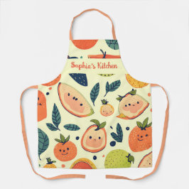 甘いフルーツよくはしゃぐかわいいキャラクター エプロン
