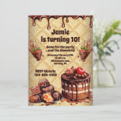 甘いフルーツキッズチョコレートケーキ誕生日パーティー 招待状 (スタンド正面)