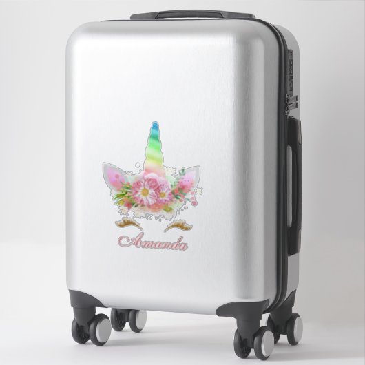 甘いフローラユニコーンラッシュレインボーピンクの名前 シール (スーツケース)