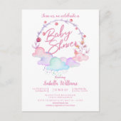 甘いフローラ水色ベビーシャワー招待状 インビテーションポストカード (正面)