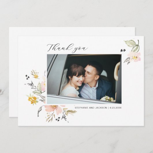 甘いフローラ結婚の写真サンキューカード サンキューカード (正面/裏面)