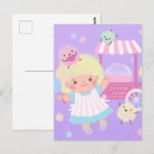 甘いフワフワのモンスターとコットンキャンディーガール ポストカード (正面/裏面)