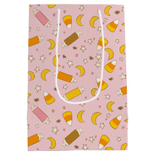 甘いブピンクハロウィンキャンディートリックまたは治療 ミディアムペーパーバッグ (裏面)