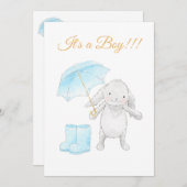 ~* 甘いブルーのうさぎのベイビーシャワーのご招待 *~ 招待状 (正面/裏面)