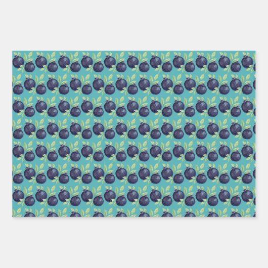 甘いブルーベリーの水彩の手絵を描形 ラッピングペーパーシート (正面3)