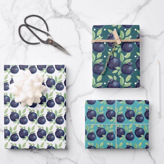 甘いブルーベリーの水彩の手絵を描形 ラッピングペーパーシート (正面)