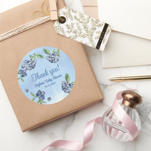 甘いブルーベリーウォーターカラーベビーシャワーありがとう ラウンドシール (ギフト)