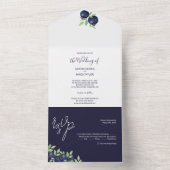 甘いブルーベリーウォーターカラー絵を描ハンド オールインワン招待状 (内側)