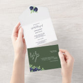 甘いブルーベリーウォーターカラー絵を描ハンド オールインワン招待状 (貼ってはがせる)