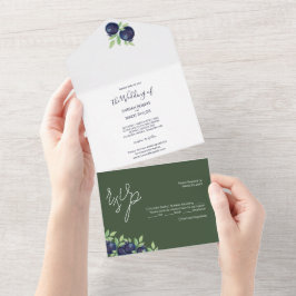 甘いブルーベリーウォーターカラー絵を描ハンド オールインワン招待状