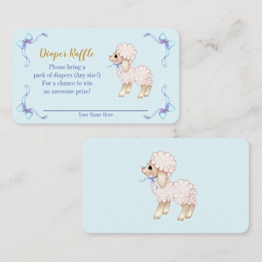 甘いブルーボーイラムベビーシャワーオムツラッフル エンクロージャーカード (正面/裏面)