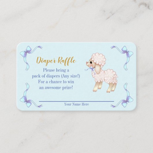 甘いブルーボーイラムベビーシャワーオムツラッフル エンクロージャーカード (正面)
