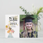 甘いブロンド女の子の水色卒業ナプキンス 招待状 (スタンド正面)