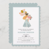 甘いブロンド女の子の水色卒業 招待状 (正面/裏面)