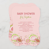 甘いプチピンクの花フローラガールベビーシャワー 招待状 (正面/裏面)