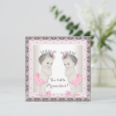 甘いプリンセスツインピンクと茶色の赤ちゃんシャワー 招待状 (スタンド正面)