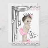 甘いプリンセスピンクとグレーのベビーガールシャワー 招待状 (正面)