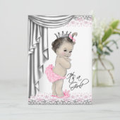 甘いプリンセスピンクとグレーのベビーガールシャワー 招待状 (スタンド正面)