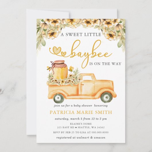 甘いベイビーはミツバチの赤ちゃんシャワーを途中にある 招待状 (正面)