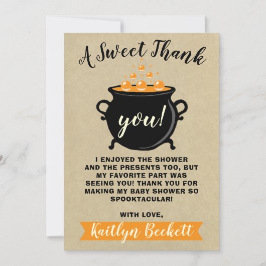 甘いベビーがハロウィーンの赤ちゃんシャワーを醸造している サンキューカード (正面)