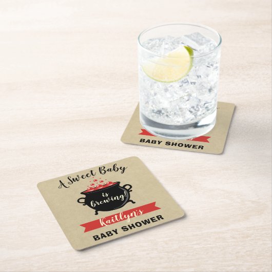 甘いベビーがハロウィーンの赤ちゃんシャワーを醸造している スクエアペーパーコースター (インサイチュ)