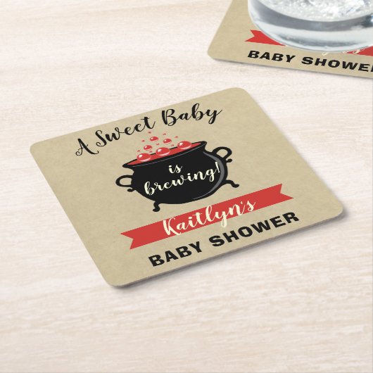 甘いベビーがハロウィーンの赤ちゃんシャワーを醸造している スクエアペーパーコースター (アングル)