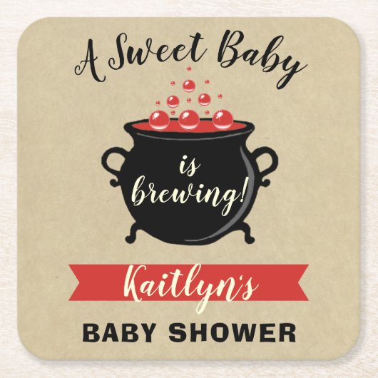 甘いベビーがハロウィーンの赤ちゃんシャワーを醸造している スクエアペーパーコースター (正面)