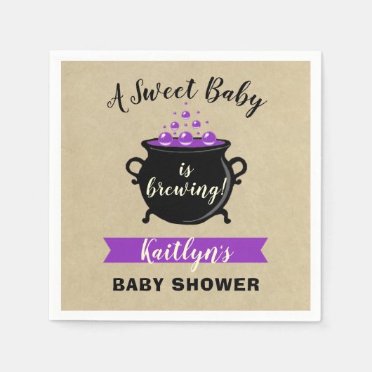 甘いベビーがハロウィーンの赤ちゃんシャワーを醸造している スタンダードカクテルナプキン (正面)