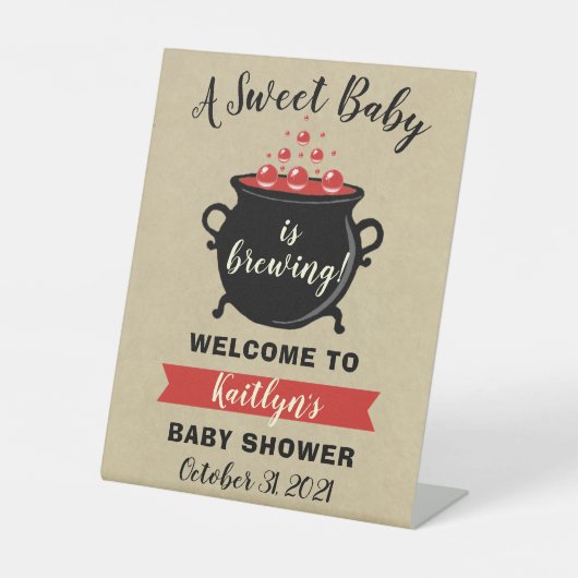 甘いベビーがハロウィーンの赤ちゃんシャワーを醸造している 台座サイン (正面)