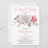 甘いベビーがピンクの女の子の赤ちゃんシャワーを咲いている 招待状 (正面)
