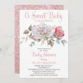 甘いベビーがピンクの女の子の赤ちゃんシャワーを咲いている 招待状 (正面/裏面)