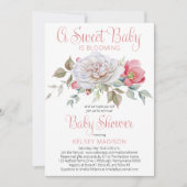 甘いベビーがピンク色のバーチャルベイビーシャワーを咲かせている 招待状 (正面)