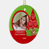 甘いベビーくまの男の子の写真の初めてのクリスマスのオーナメント セラミックオーナメント (右)