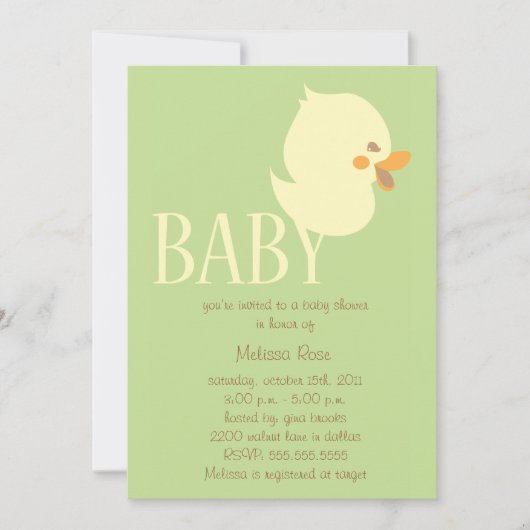 甘いベビーで緑のベビーシャワー招待状 招待状 (正面)