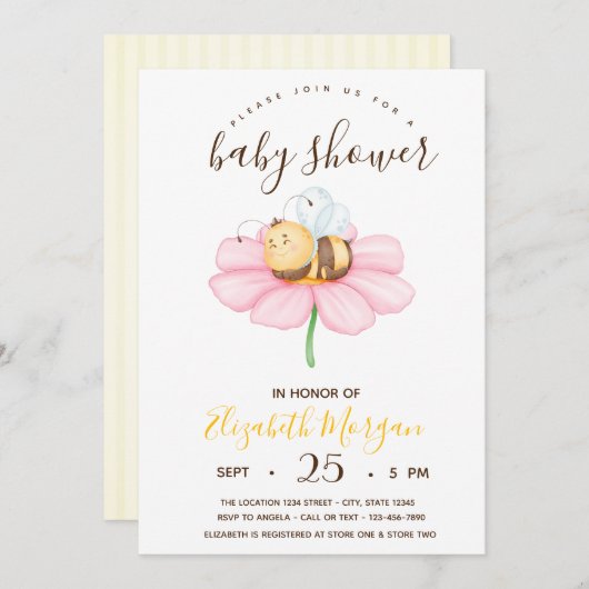 甘いベビーのまわりに、ストライプベビーシャワー 招待状 (正面/裏面)