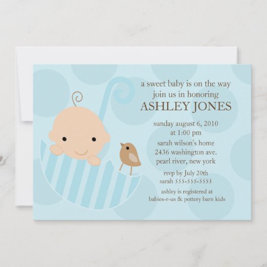 甘いベビーの傘の男の子のベビーシャワーの招待状 招待状 (正面)