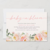 甘いベビーイン開花ピンクの花ガールベビーシャワー 招待状 (正面)