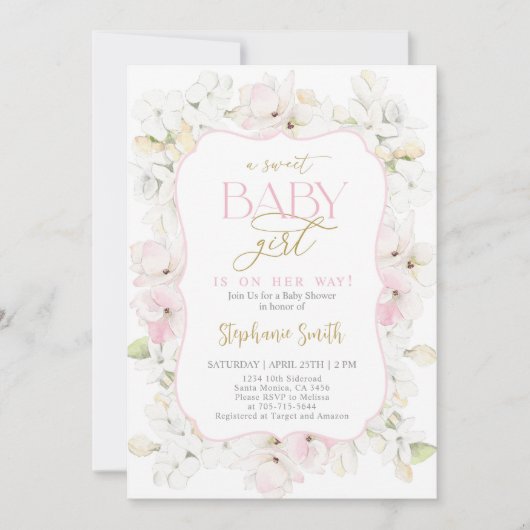 甘いベビーガールアジサイ赤ちゃんシャワー招待状 招待状 (正面)