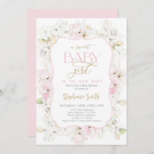 甘いベビーガールアジサイ赤ちゃんシャワー招待状 招待状 (正面/裏面)